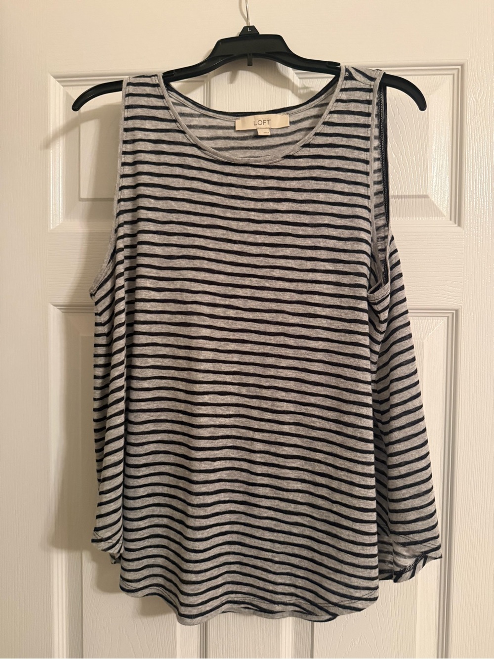 LOFT Gray & Black Striped Cold-Shoulder Tank